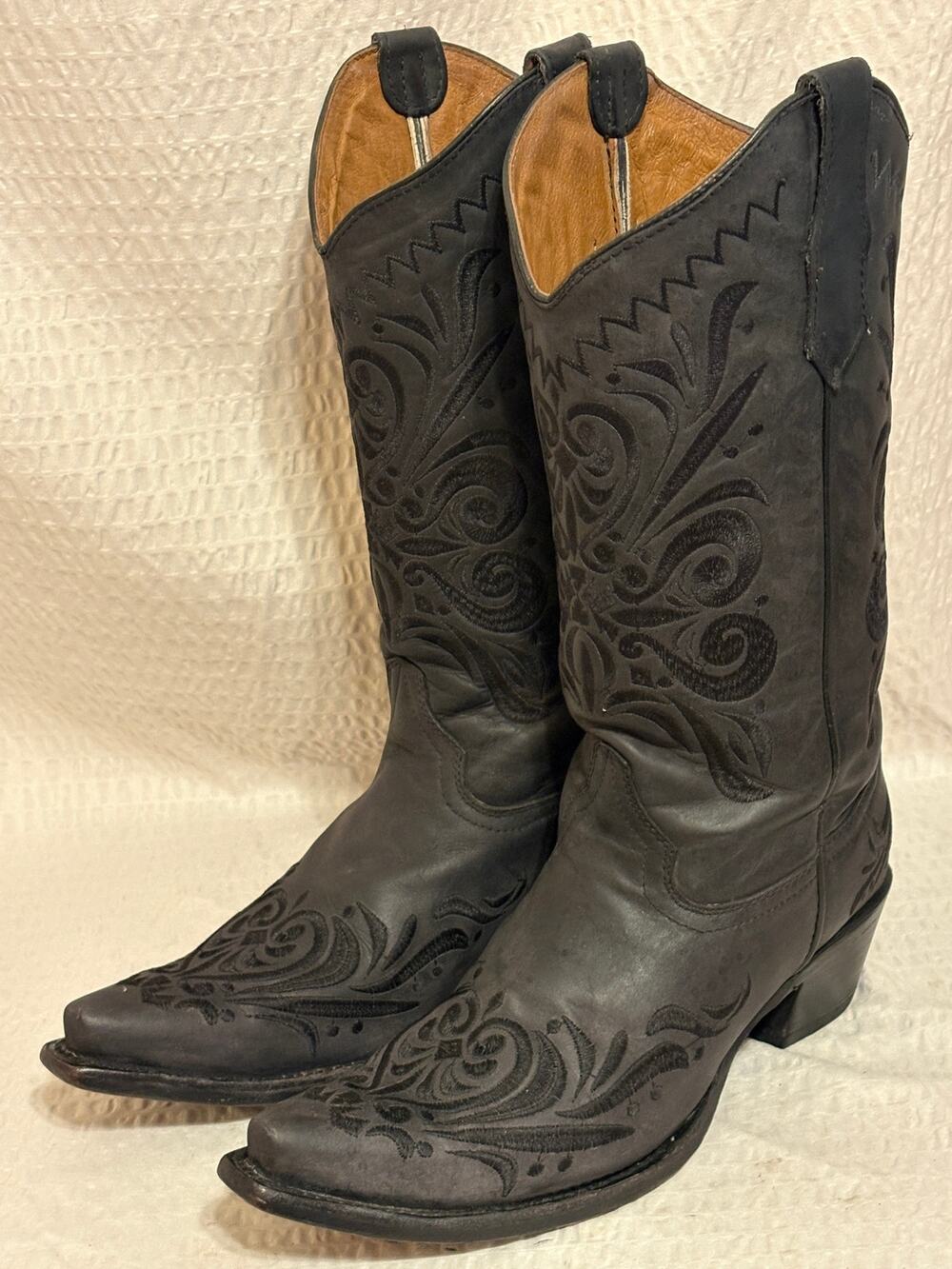 Circle G Handcrafted Mexico Filigree Embroidered Leather Boots Women's 11 EUC